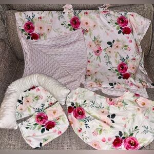 Baby Girl Car Seat Cover Set with Matching Boppy Cover